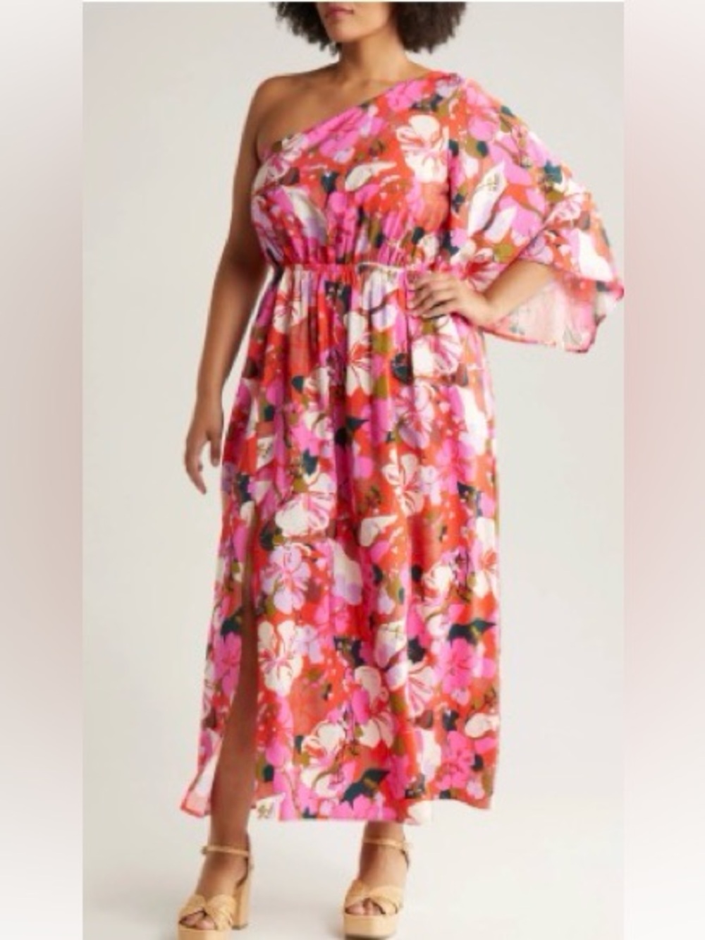 Floral Pink & Orange Chelsea28 One-Shoulder Maxi Dress